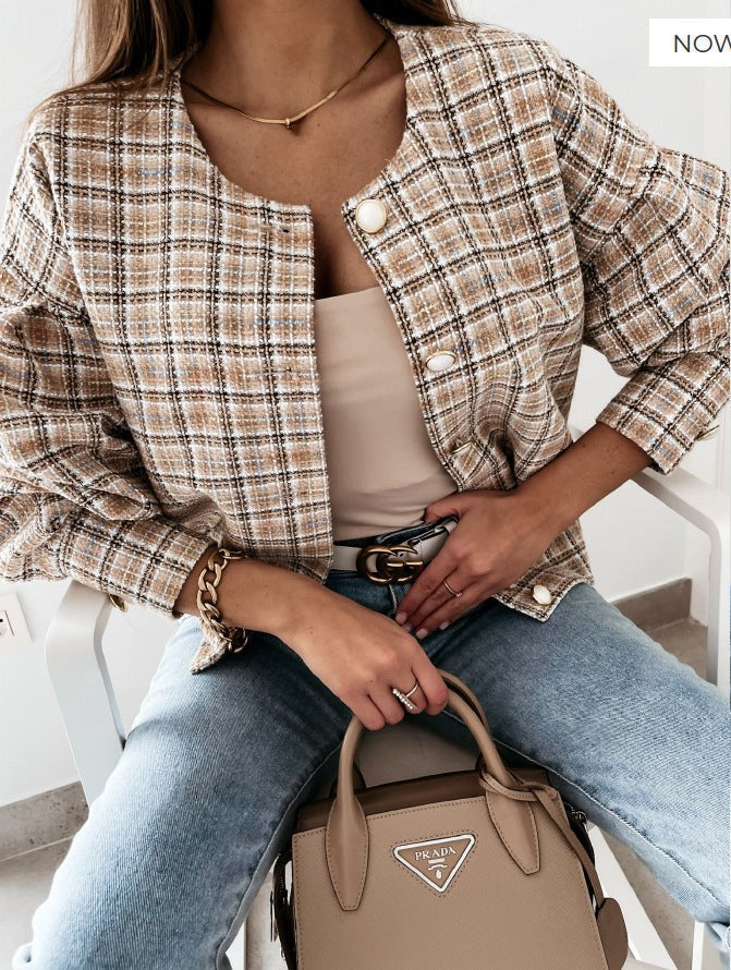 Vera Jacket with Checked in Khaki