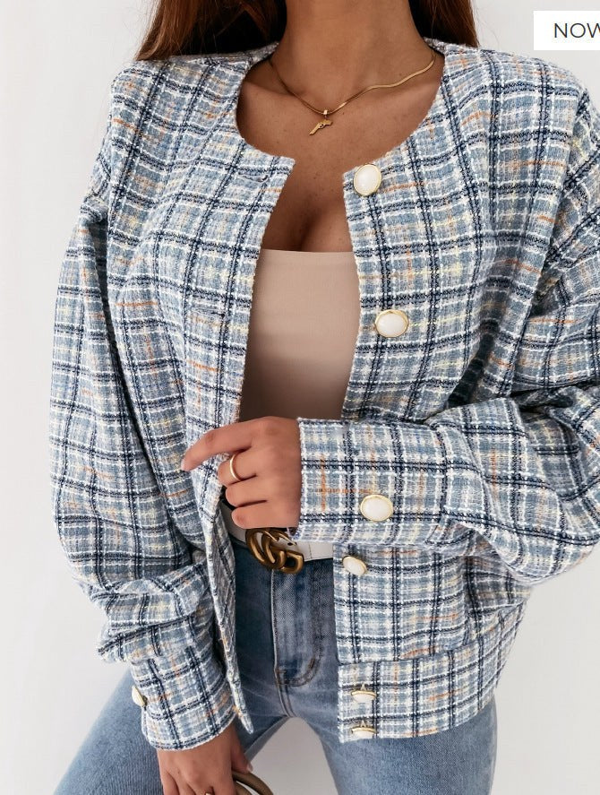 Vera Jacket with Checked in Light Blue