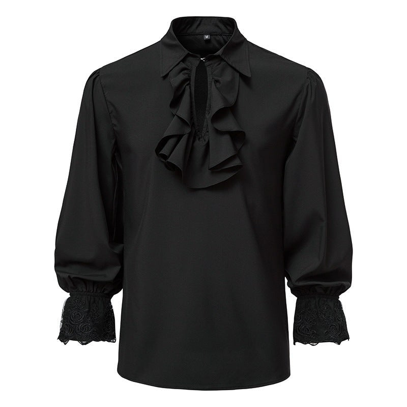 Vera Lace Blouse with Ruffles in Black