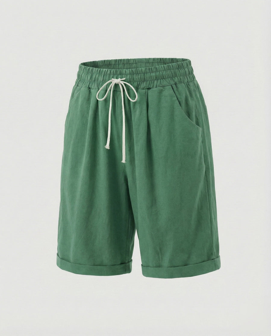 Vera Linen Blend Shorts in Green