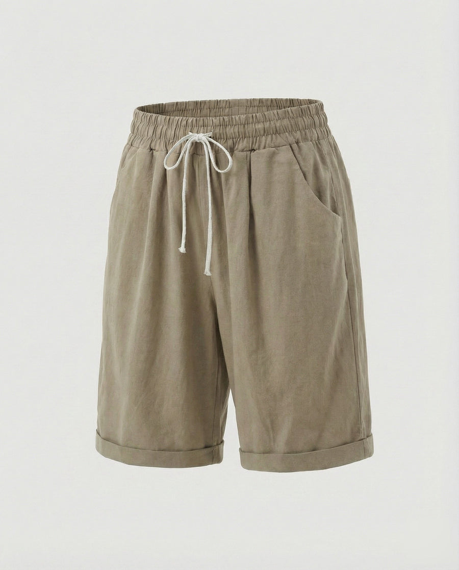 Vera Linen Blend Shorts in Khaki