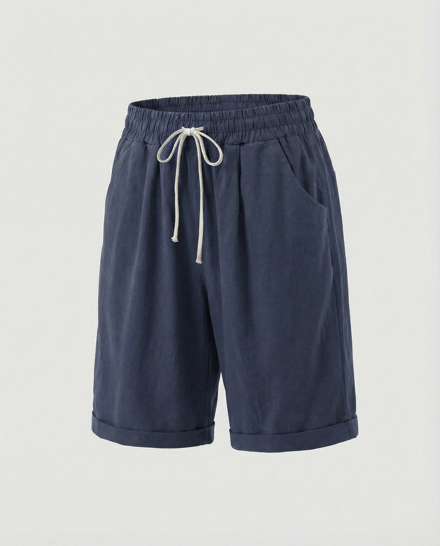 Vera Linen Blend Shorts in Navy
