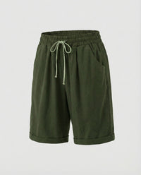 Vera Linen Blend Shorts in Olive Green