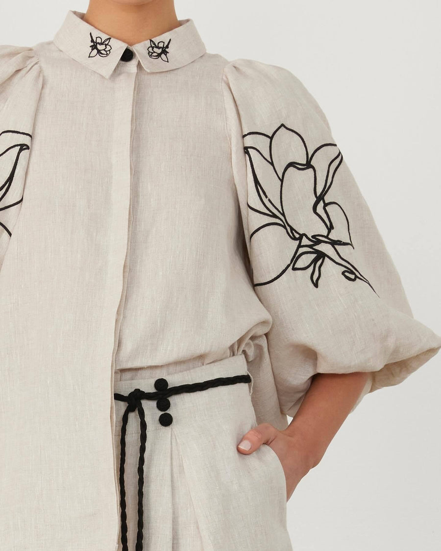 Vera Linen Trousers with Embroidery in Oberteil