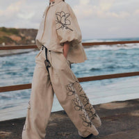 Vera Linen Trousers with Embroidery
