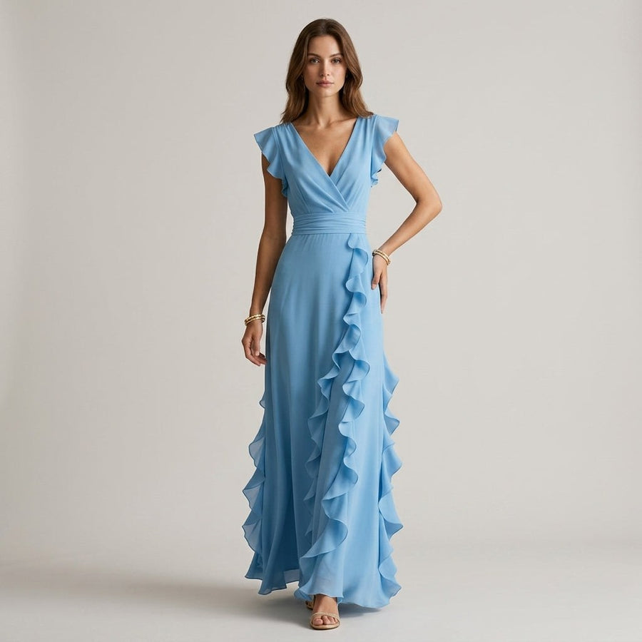 Vera Ruffle Wrap Maxi Dress in Baby Blue