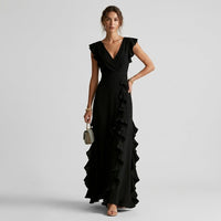 Vera Ruffle Wrap Maxi Dress in Charcoal