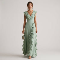 Vera Ruffle Wrap Maxi Dress in Sage