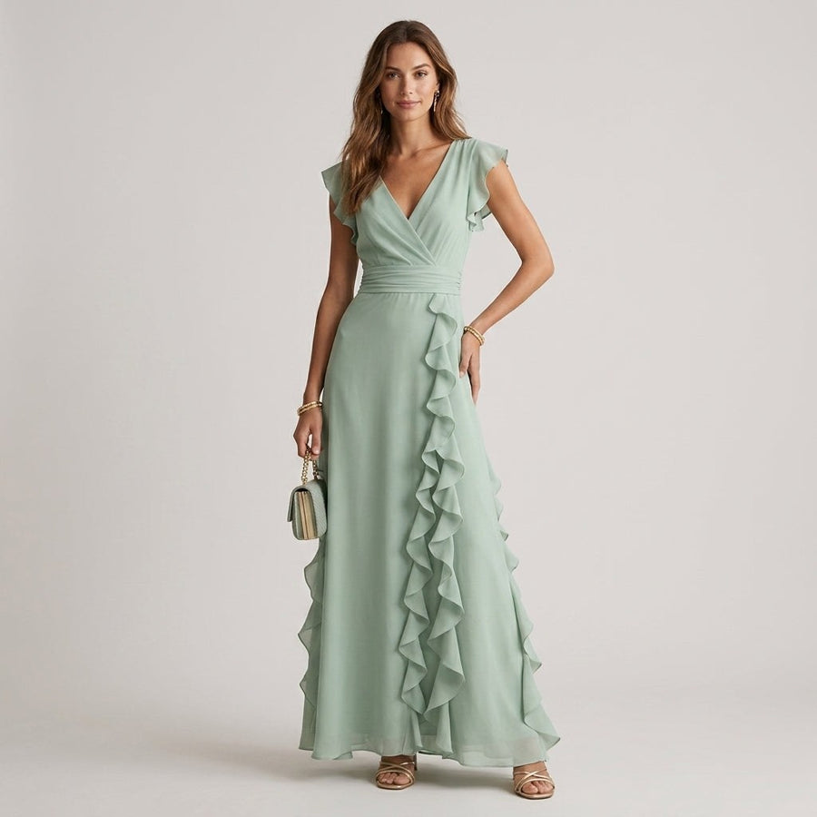 Vera Ruffle Wrap Maxi Dress in Sage