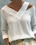 Vera Women's Asymmetric V-Neck Long Sleeve Linen Look Top