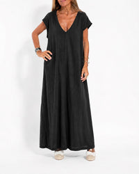 Vera Women's V-Neck Short Sleeve Maxi Dress Side Slit Loose in Red