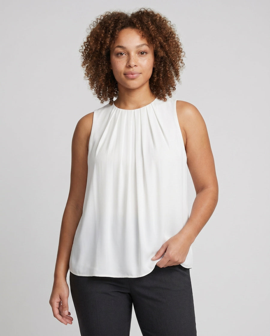 Verena Casual Linen Top with Sleeveless and Pleated
