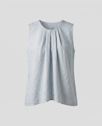 Verena Casual Linen Top with Sleeveless and Pleated in Graublau