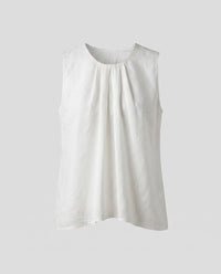 Verena Casual Linen Top with Sleeveless and Pleated in White