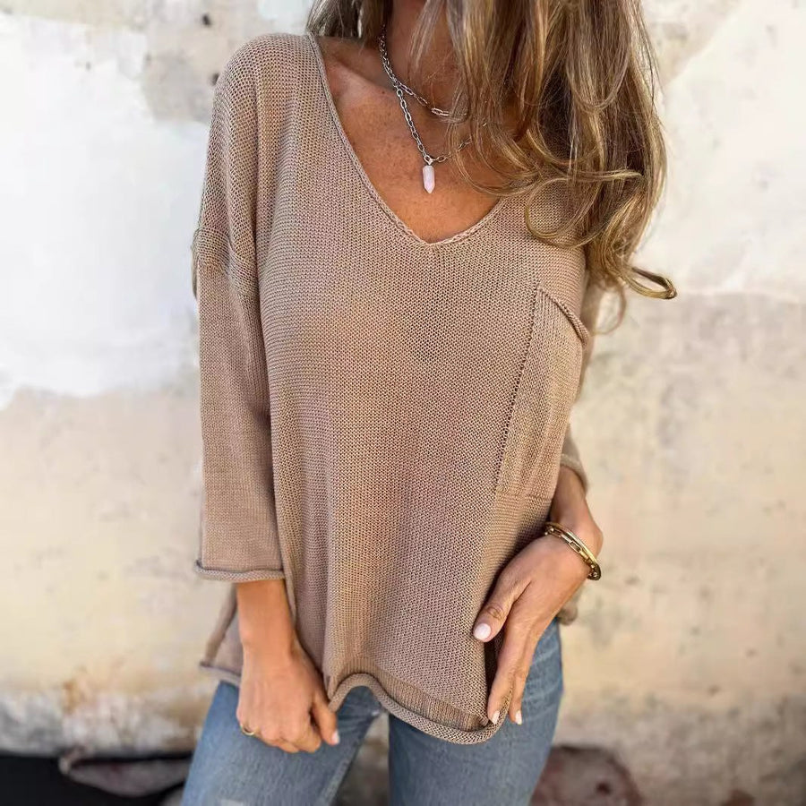 Verity Casual Knit Top with V-Neck