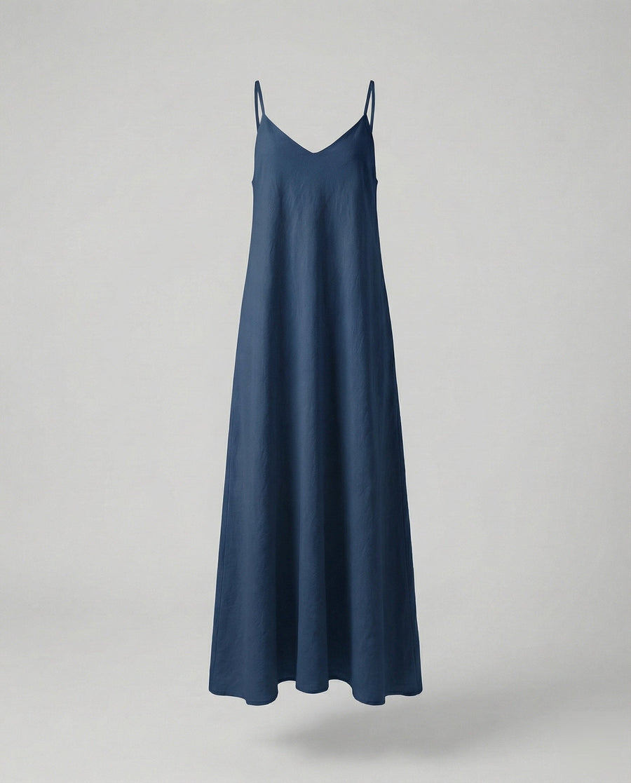 Verity Linen Dress in Navy