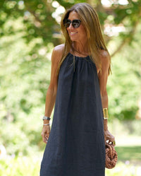 Verity Linen Dress with Side Split in Black