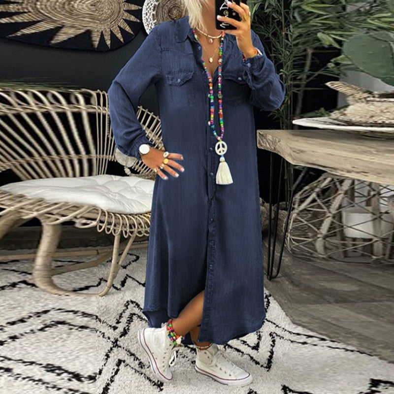 Verity™ Long Sleeve Maxi Dress in Dark Blue