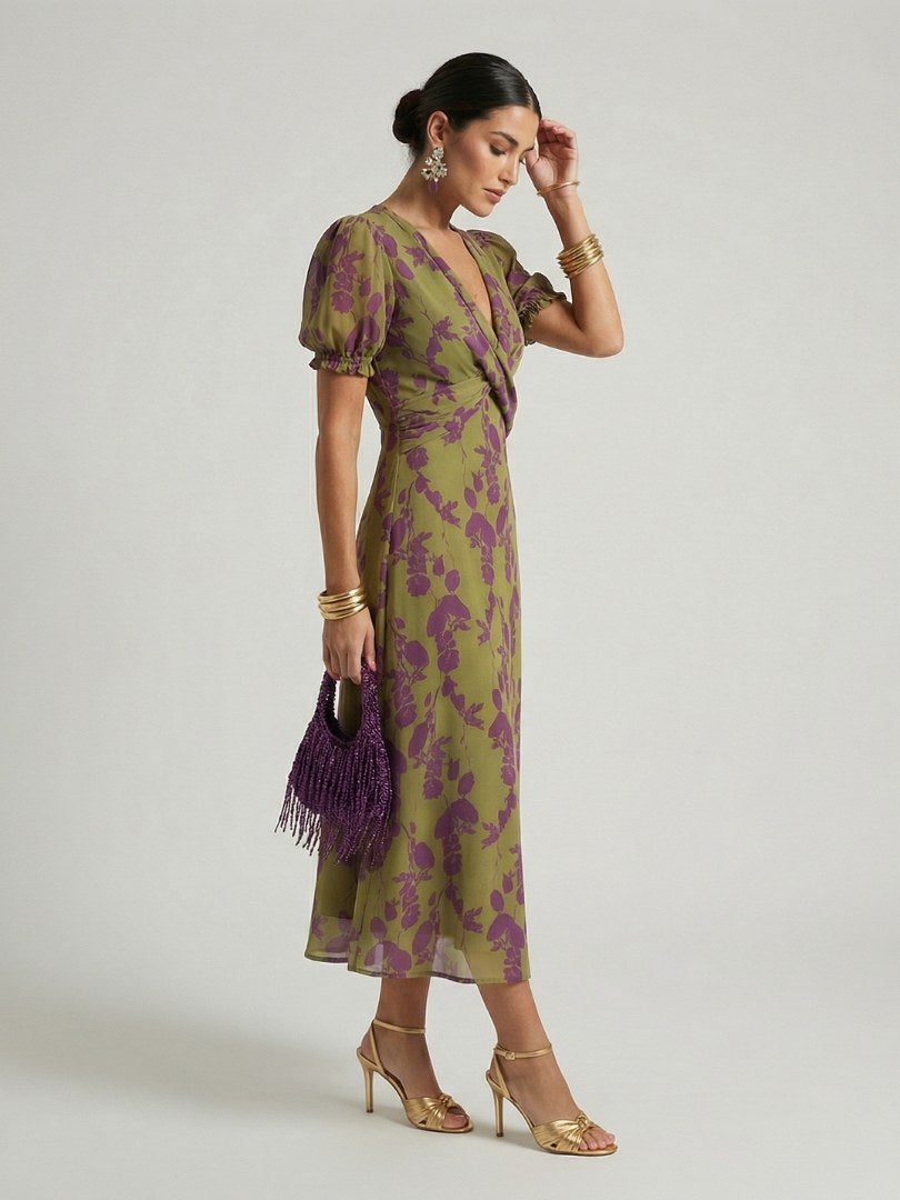 Vervaine Women's Floral Midi Wrap Dress in Floral