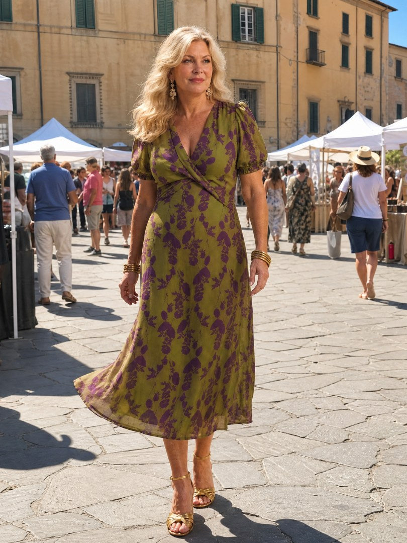 Vervaine Women's Floral Midi Wrap Dress in Floral