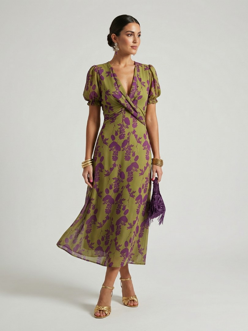 Vervaine Women's Floral Midi Wrap Dress in Floral