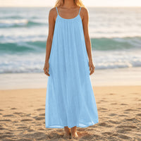 Vesna Women's Backless Flowy Maxi Dress in Blue