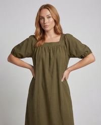 Vesper Maxi Dress with Puff Sleeve in Olive Green