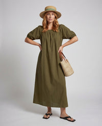 Vesper Maxi Dress with Puff Sleeve in Olive Green
