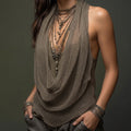 Vexara Women's Cowl Neck Draped Knit Halter Top