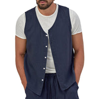Victor Casual Linen Shirt with V-Neck and Sleeveless