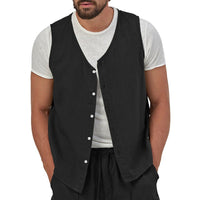 Victor Casual Linen Shirt with V-Neck and Sleeveless