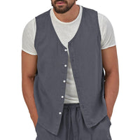 Victor Casual Linen Shirt with V-Neck and Sleeveless