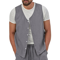 Victor Casual Linen Shirt with V-Neck and Sleeveless in Grey