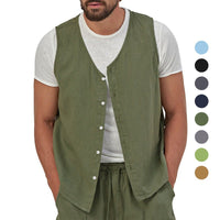 Victor Casual Linen Shirt with V-Neck and Sleeveless