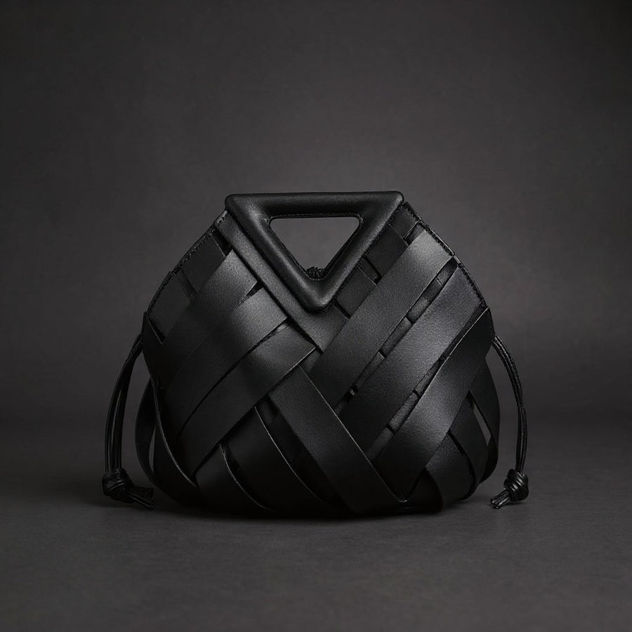 Victoria Handwoven Mini Bucket Bag in Charcoal