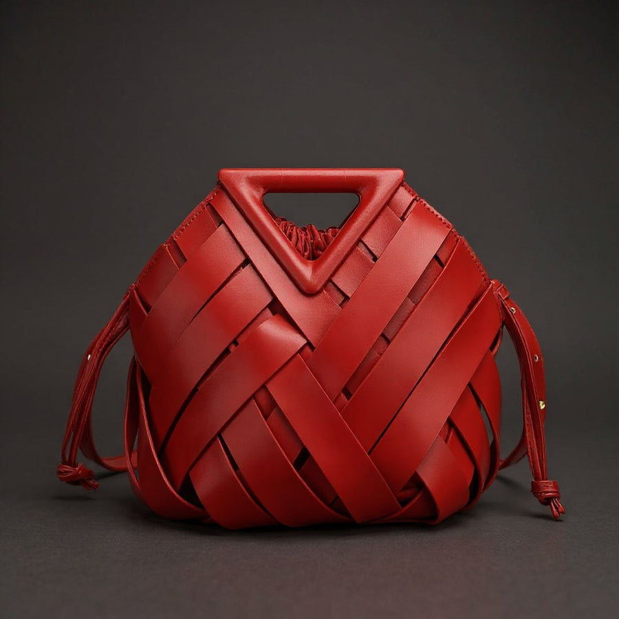Victoria Handwoven Mini Bucket Bag in Crimson