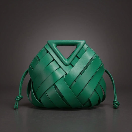 Victoria Handwoven Mini Bucket Bag in Emerald