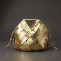 Victoria Handwoven Mini Bucket Bag in Gold