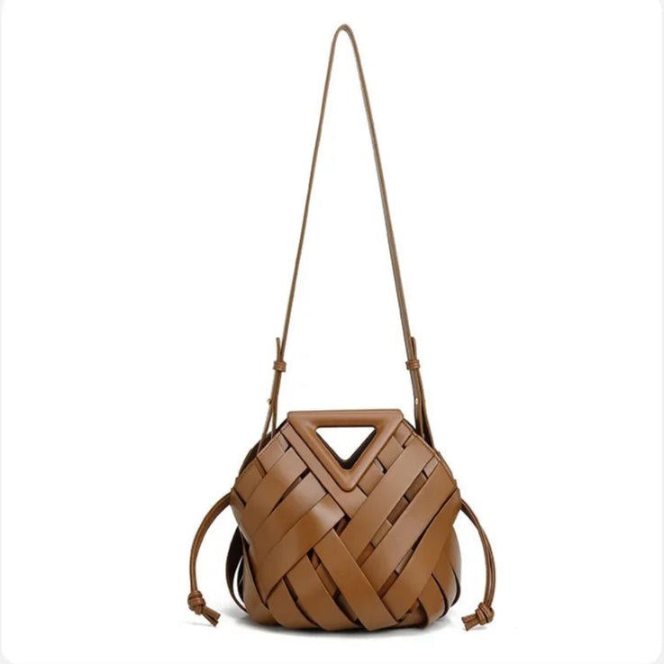 Victoria Handwoven Mini Bucket Bag in Sienna Brown