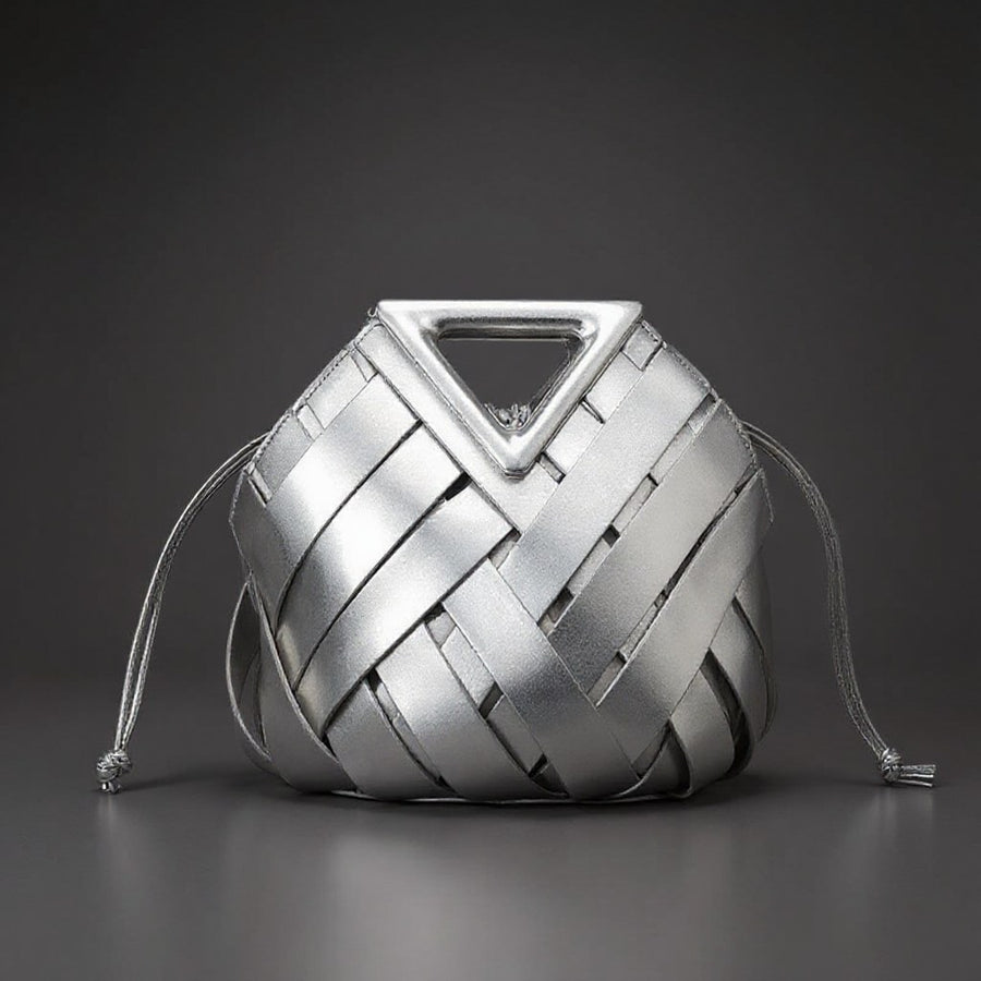 Victoria Handwoven Mini Bucket Bag in Silver