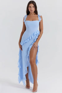 Victoria | Ruffled Maxi Dress in Blue