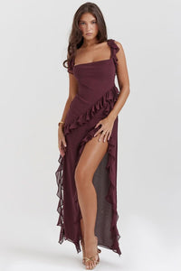 Victoria | Ruffled Maxi Dress in Purple