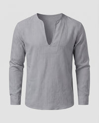 Vigo Linen Shirt with V-Neck in Charcoal