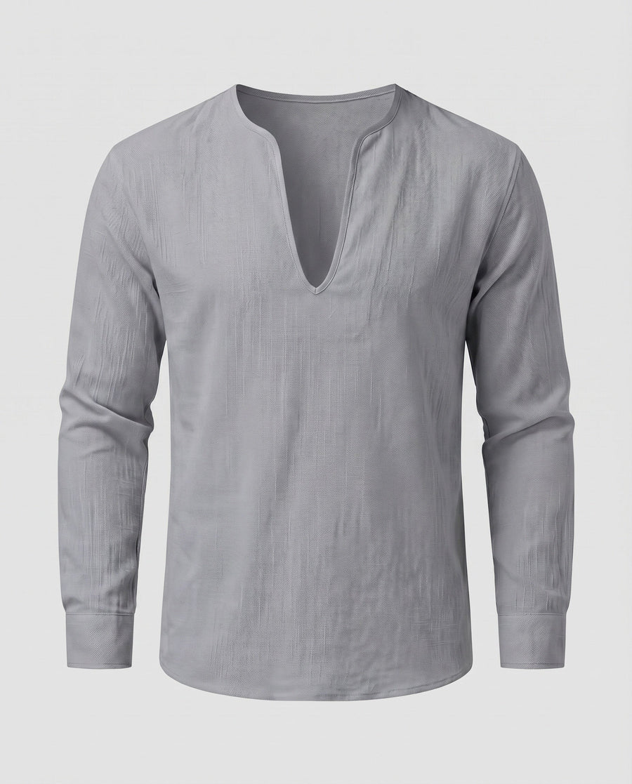 Vigo Linen Shirt with V-Neck in Charcoal