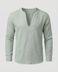 Vigo Linen Shirt with V-Neck in Light Green