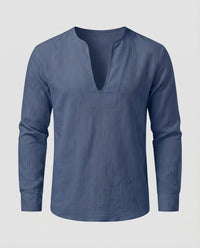 Vigo Linen Shirt with V-Neck in Navy