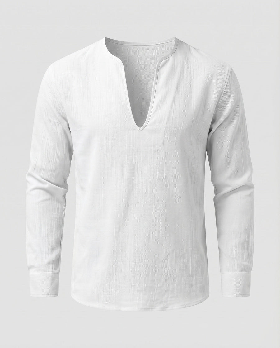 Vigo Linen Shirt with V-Neck in White