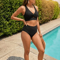 Vimara Women's High Waist Ribbed Bikini Set in Black