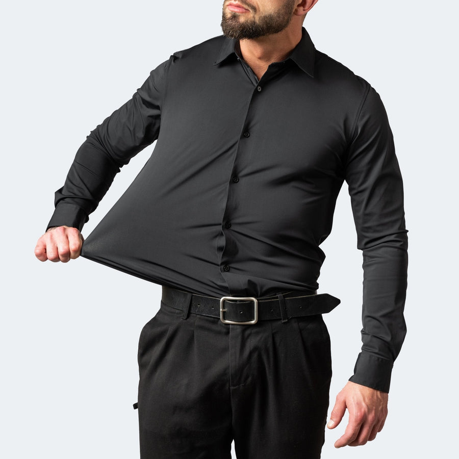 Vincent Lightweight Shirt with Long Sleeve and Button Front in Black