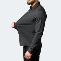 Vincent Lightweight Shirt with Long Sleeve and Button Front in Black
